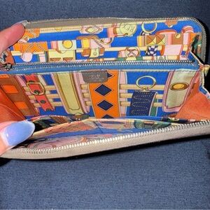 HERMES Azap Silk In Leather Zip Around Long Wallet Gray VINTAGE AUTHENTIC EUC